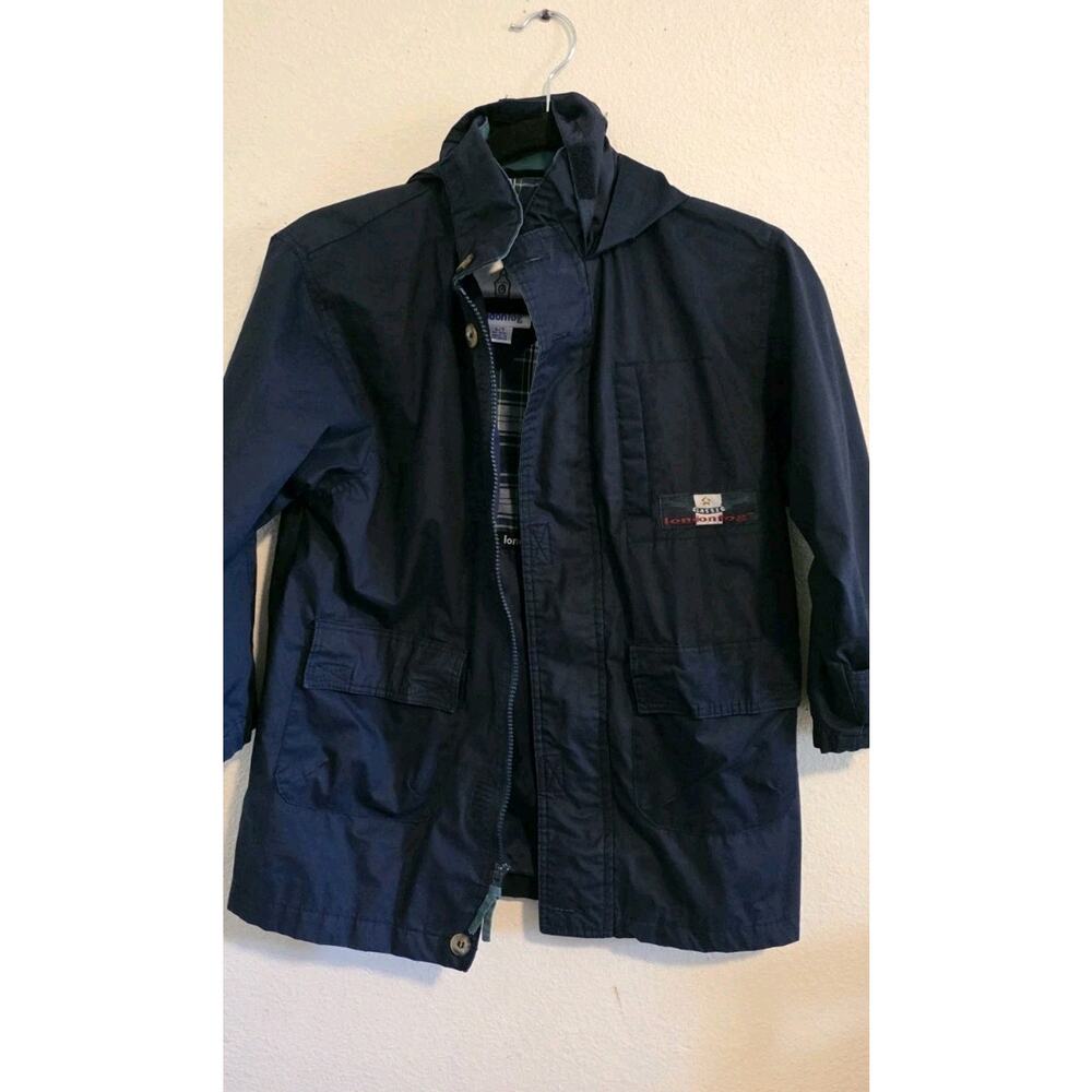 Vintage London Fog Kids Plaid Lined Jacket Navy Blue Size 7 L